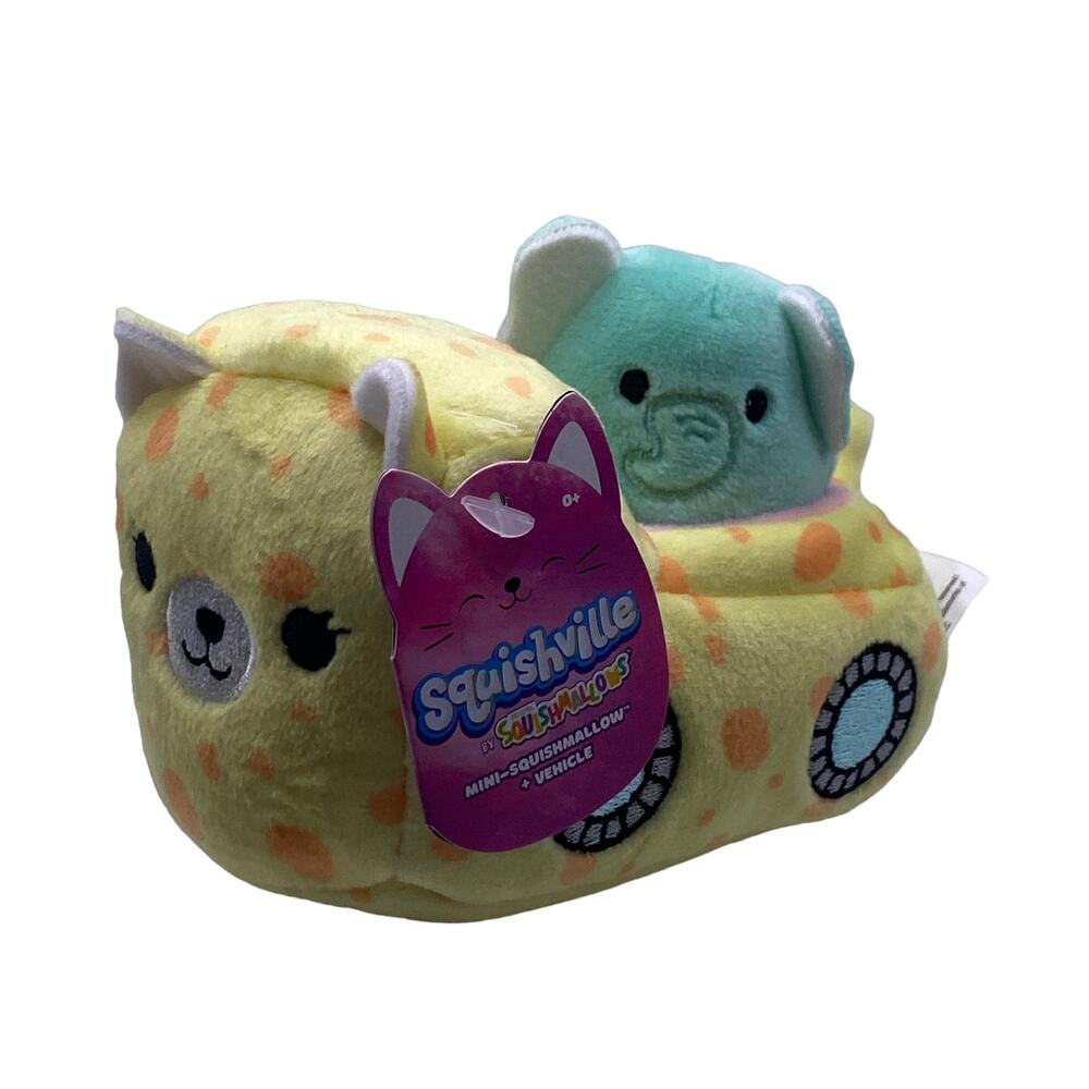 Squishville Diego the Elephant Mini Squishmallow & Cat Vehicle  2" New Gift